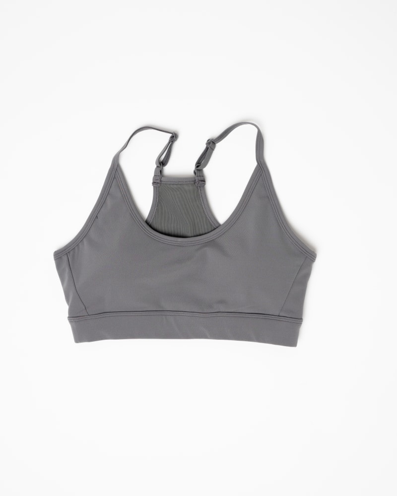 Front of a size L Sophia Sports Bra Scoop Neck in Grace Grey by Gold Elite Apparel. | dia_product_style_image_id:284775
